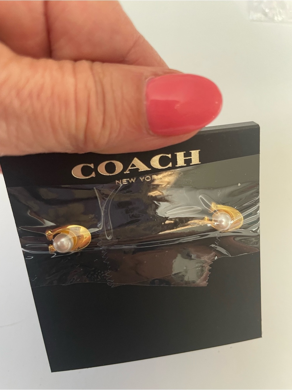 Coach Gold-Tone Faux Pearl Button Stud Earrings - Picture 6 of 6